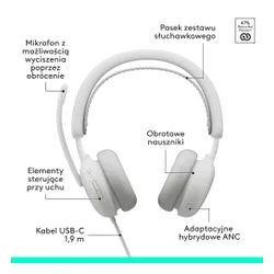 Słuchawki LOGITECH Zone Wired 2 Przewodowe, Nauszne, ANC Biały