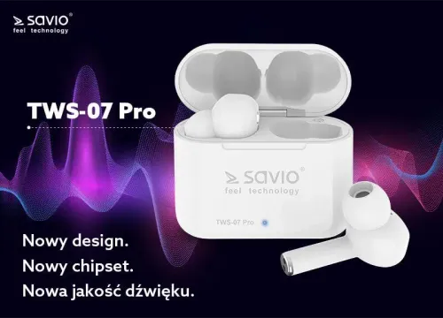 Słuchawki bezprzewodowe Savio TWS-07 PRO Dokanałowe Bluetooth 5.0 Biały