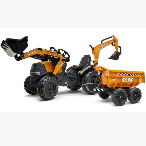 Falk Traktor Case IH Backhoe Pomarańczowy z Przyczepką Ruchoma Łyżka od 3-7 Lat