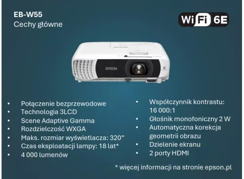 Projektor Epson EB-W55 3LCD WXGA Wi-Fi