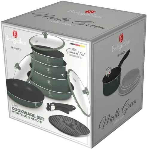 Zestaw patelni i garnków BERLINGER HAUS Matte Green Collection BH-8423 (13 elementów)