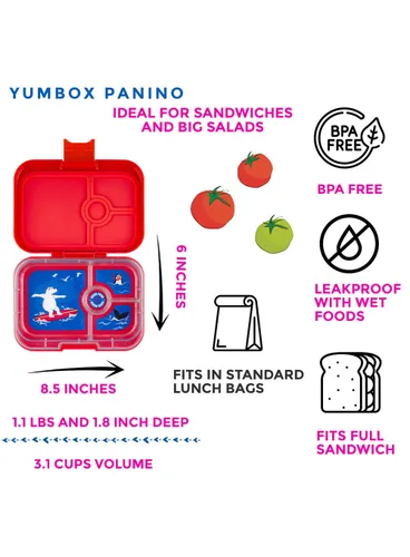 Yumbox Panino orta dikdörtgen öğle yemeği kutusu-roar red / polar bear tray