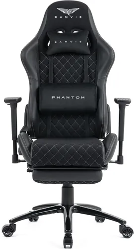 Fotel GAMVIS Phantom Large Czarny (białe elementy) + podnóżek