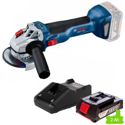 Szlifierka kątowa BOSCH GWS 18V-10 + Ładowarka BOSCH Professional GAL 18V-40 1600A019RJ + Akumulator BOSCH Professional GBA 1600Z00036 2Ah 18V