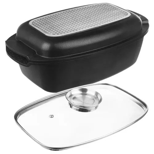 Brytfanna aluminiowa z pokrywką i patelnią grillową 5 l