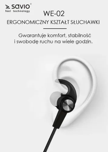 Słuchawki bezprzewodowe Savio WE-02 Dokanałowe Bluetooth 4.2 Czarny