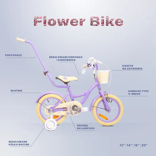Rower dziecięcy SUN BABY Flower Bike 14 cali dla dziewczynki Lawendowy