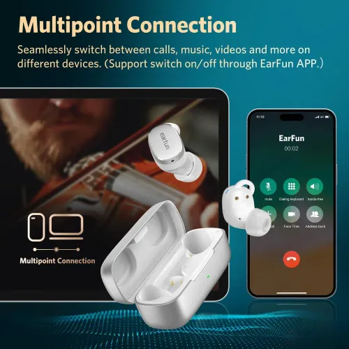 Słuchawki bezprzewodowe Earfun Free Pro 3 ANC Dokanałowe Bluetooth 5.3 Biały