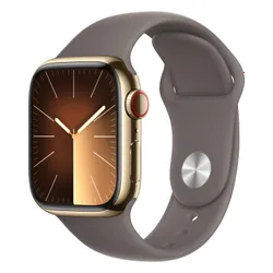 Смарт-часы Apple Watch Series 9 GPS + сотовый чехол 41 мм из нержавеющей стали злотый Спортивный ремешок пепельно-коричневый M / L