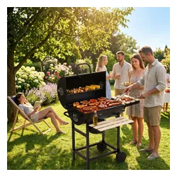 Grill węglowy ogrodowy z pokrywą termometr popielnik drewniane półki MultiGarden