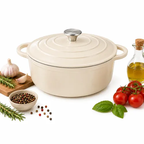Garnek żeliwny emaliowany 28cm 5.9L ciężki indukcja Kremowy KRISBERG