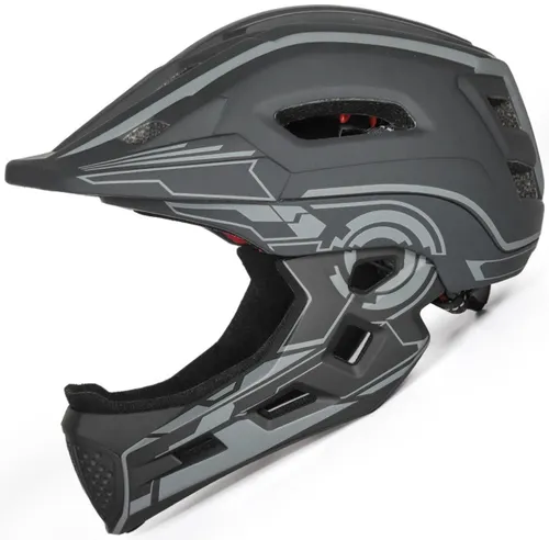 Kask rowerowy WOZINSKY HT-27S Szary Full Face dla Dzieci z odkręcaną szczęką i lampką (rozmiar uniwersalny)