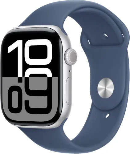 Apple Watch Series 10 GPS 42mm z aluminium srebrny pasek sportowy denim S/M