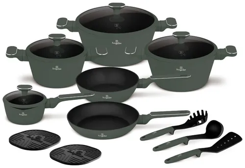 Zestaw patelni i garnków BERLINGER HAUS Matte Green BH 8208N (15 elementów)