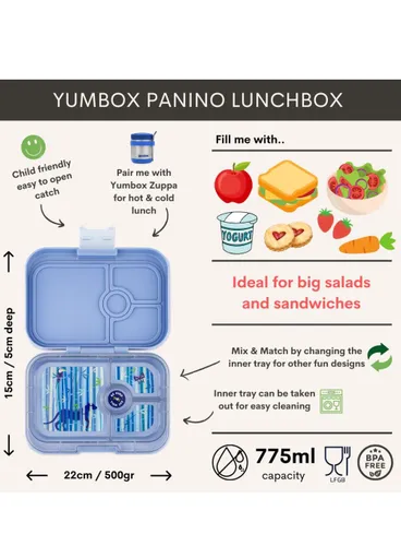 Yumbox Panino Çocuk Öğle Yemeği Kutusu 750 ml-hazy blue / Panther tray