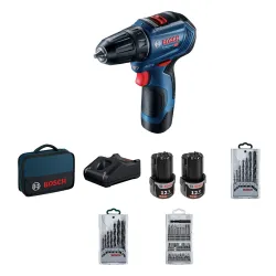 Bosch GSR 12V-30 Professional Akülü Matkap (+2 adet 2AH pil + matkap seti)