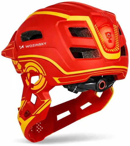Kask rowerowy WOZINSKY HT-27CZ Czerwono-żółty Full Face dla Dzieci z odkręcaną szczęką (rozmiar uniwersalny)