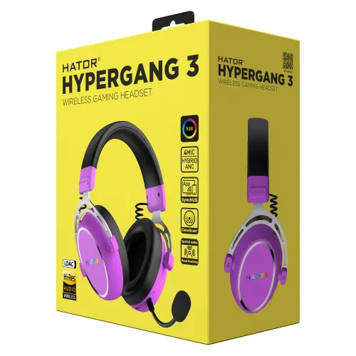 Słuchawki bezprzewodowe z mikrofonem Hator Hypergang 3 Wireless ESH52 ANC Nauszne Fioletowy