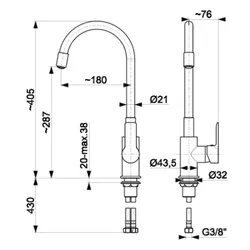 Bateria KFA ARMATURA Rumba 6553-915-63 Chrom/szary