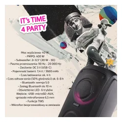 Power Audio Opticum Sound X11 Party Box 40W Bluetooth Radio FM Czarny