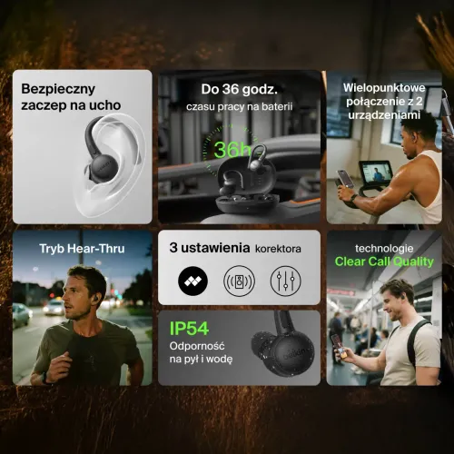Słuchawki bezprzewodowe Belkin SoundForm ActiveFit Dokanałowe z zaczepami Bluetooth 5.4, Czarny