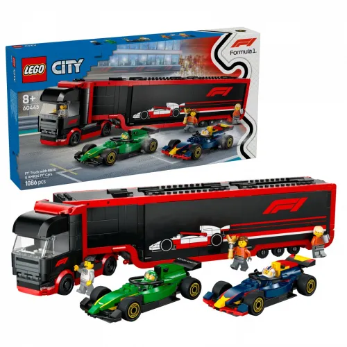 LEGO City bricks 60445 Грузовик Формулы-1 с машинами Формулы-1 RB20 и AMR24