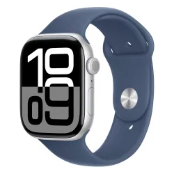 Apple Watch Series 10 GPS + Cellular 42mm z aluminium srebrny pasek sportowy denim S/M