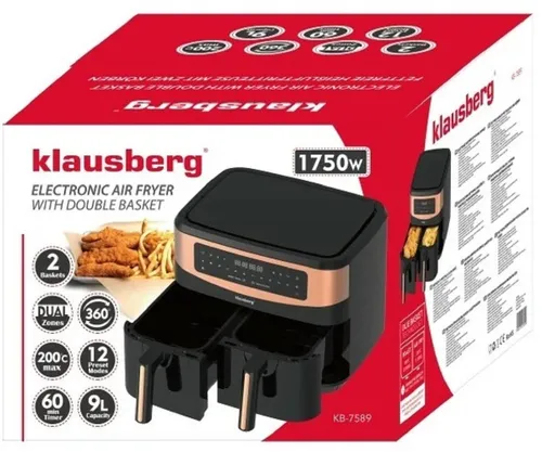 Air Fryer Frytkownica beztłuszczowa KLAUSBERG KB-7589 9.5l z podwójnym koszem 11 automatycznych programów
