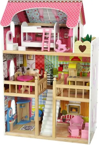 Ecotoys Dollhouse ahşap ahududu konağı (ZA-4109)