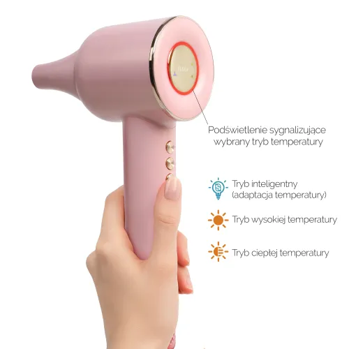 Suszarka do włosów Zehnder Flavia Jonizacja Dyfuzor Zimny nawiew 1600W 3 prędkości 3 temperatury Różowy