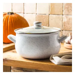 Garnek emaliowany z pokrywką EMALIA POLSKA PLESZEW PYZA DIAMOND BIAŁY 5,3 l