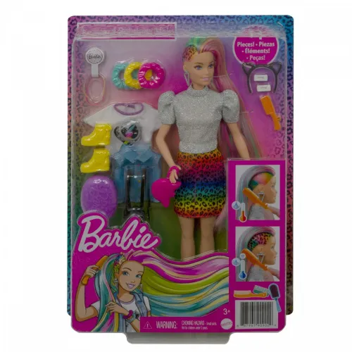 Mattel Barbie Прическа для куклы Барби Разноцветный леопард