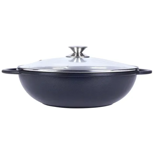 Patelnia wok granitowa ze szklaną pokrywką GRANDE 32 cm
