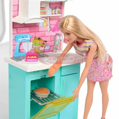 LALKA BARBIE KUCHNIA PIECZENIE zestaw do zabawy z dwiema lalkami HJY94
