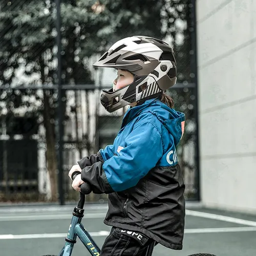 Kask rowerowy ROCKBROS TS-61 10110061005 Szary Full Face dla Dzieci z odkręcaną szczęką (rozmiar S)