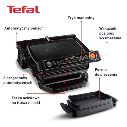 Grill elektryczny Tefal GC714834 OptiGrill+ Snacking&Baking 600cm2 Programy automatyczne