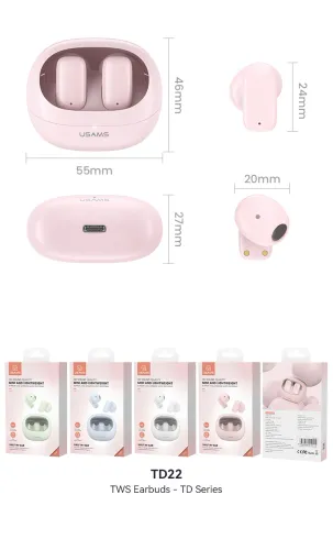 Słuchawki bezprzewodowe USAMS TD 22 Series TWS Douszne Bluetooth 5.3 Różowy