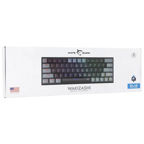 Klawiatura gamingowa White Shark Wakizashi Blue przewodowa mechaniczna podświetlana czarno-szara