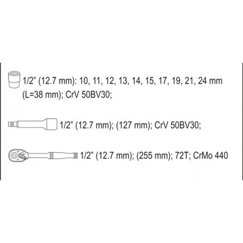 Zestaw narzędziowy 1/2'' 12 części xs Yato YT-38671