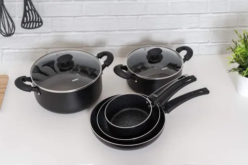 Zestaw garnków Banquet CZARNE patelnia kuchenne prezent aluminiowe 7 el.