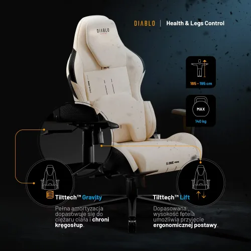 Fotel Diablo Chairs X.One Prime, Normal Size, Desert Storm t Gamingowy Do 140kg Tkanina Beżowy