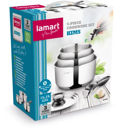 Zestaw garnków Lamart Kims LT1009 Indukcja Stal nierdzewna 5 elementów