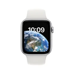 Apple Watch SE GPS 44mm алюминий, серебристый / белый Спортивный ремешок