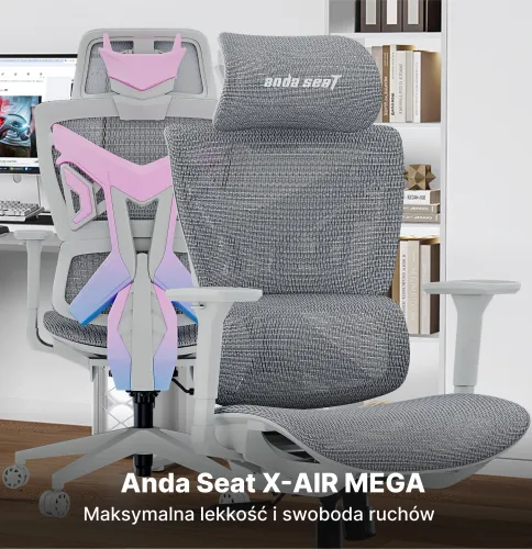 Fotel Anda Seat X-Air Mega XL Mesh Gamingowy do 120kg Tkanina Szaro-różowy