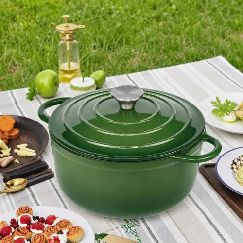 Garnek żeliwny emaliowany 28cm 5.9L ciężki indukcja Zielony KRISBERG