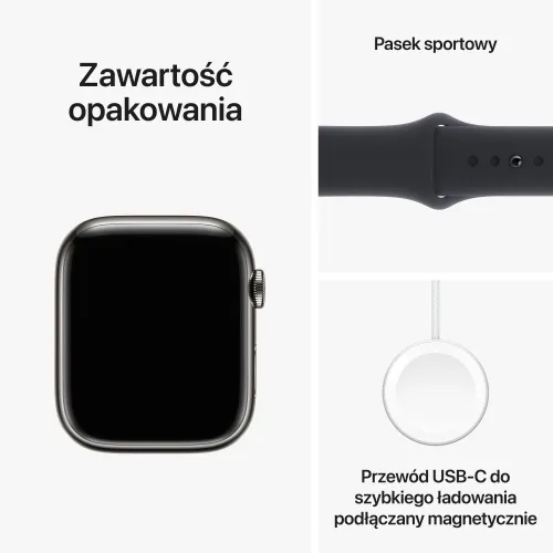 Apple Watch 9 GPS + сотовый 45 мм стальной сильный графит / полночь Спортивный ремешок S / M