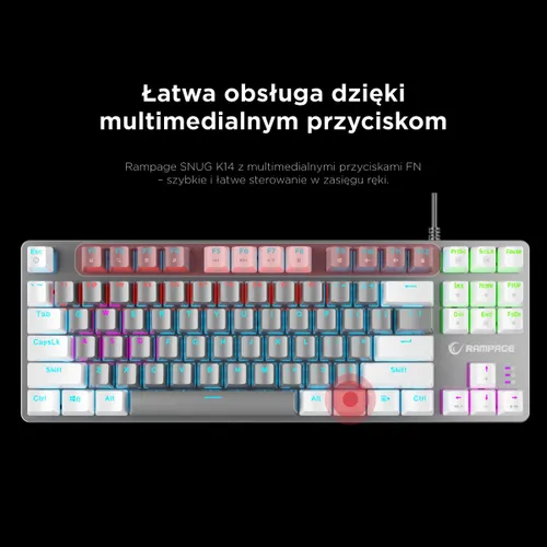 Klawiatura gamingowa Rampage Snug Blue przewodowa mechaniczna podświetlana biało-szara