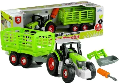 Duży Traktor Do Rozkręcania 43Cm Zestaw Konstrukcyjny Otwierana Przyczepa Łyżka