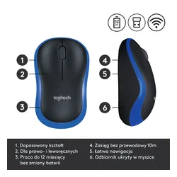 Myszka Logitech M185 Czarno-niebieski