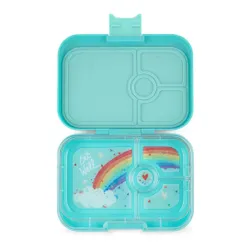 Średni płaski lunchbox do szkoły Yumbox Panino - misty aqua/rainbow tray